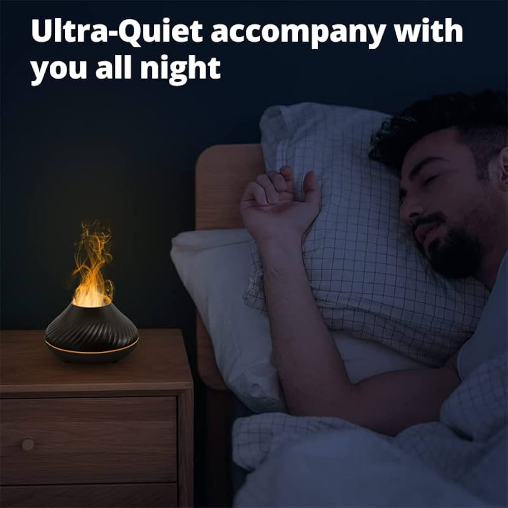 Flame Effect Aromatherapy Diffuser – Ultra-Quiet, 7-Color LED Night Light, Essential Oil Humidifier