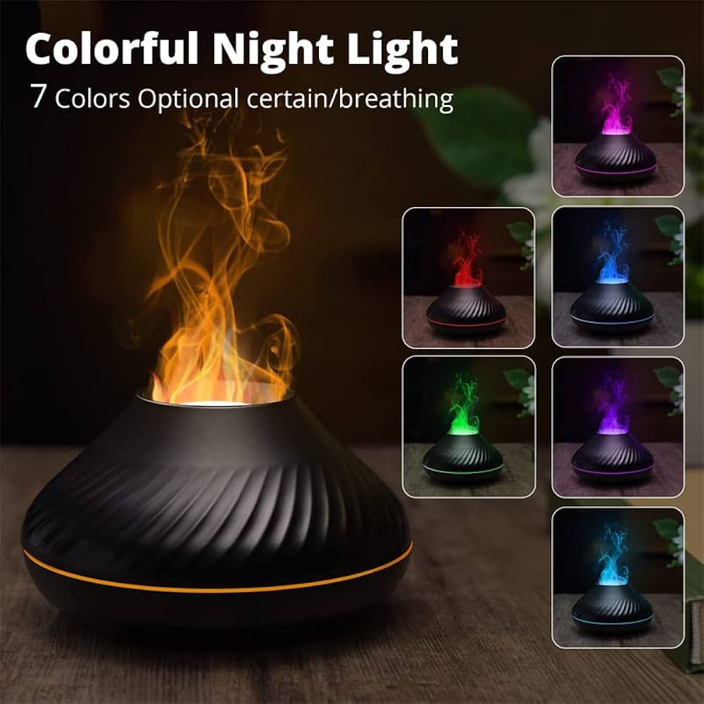 Flame Effect Aromatherapy Diffuser – Ultra-Quiet, 7-Color LED Night Light, Essential Oil Humidifier