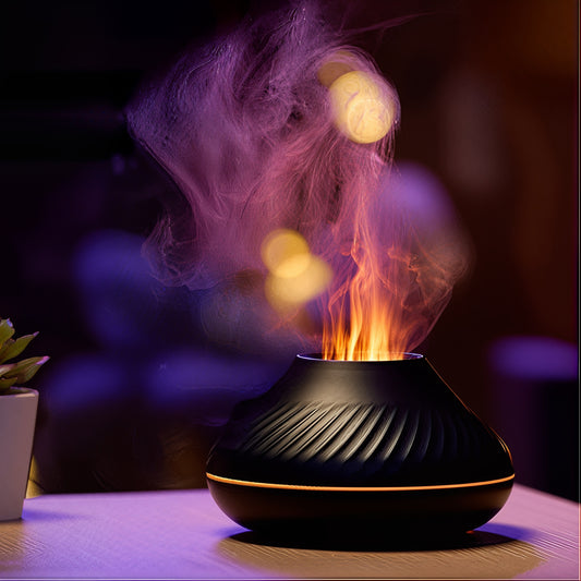 Flame Effect Aromatherapy Diffuser – Ultra-Quiet, 7-Color LED Night Light, Essential Oil Humidifier